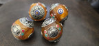 1 bead - Large Honey Resin Bead with Tibetan Conch Shell (Shankha) Ashtamangala Design, Capped Nepal Bead double dorje design BD788H