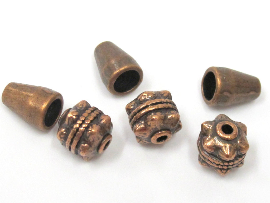 3 Set - Tibetan copper tone 2 hole bead 10 mm size with cone shape column bead mala making - GB021