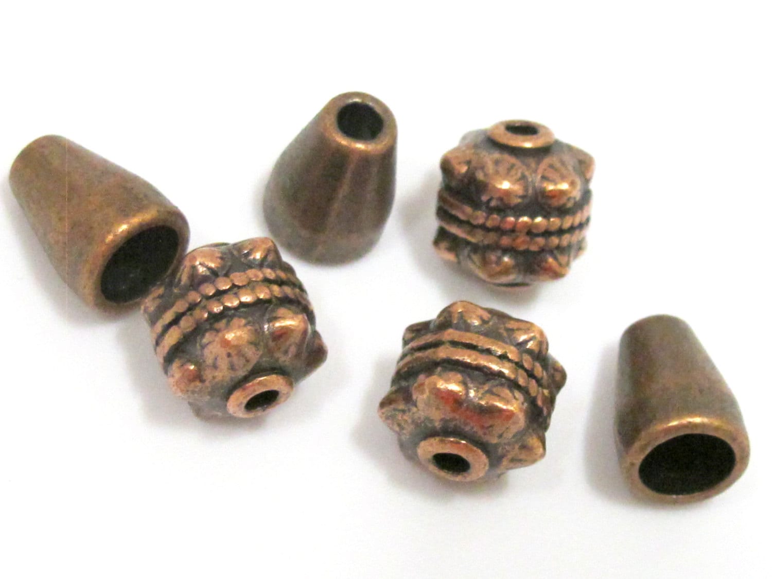 3 Set - Tibetan copper tone 2 hole bead 10 mm size with cone shape column bead mala making - GB021