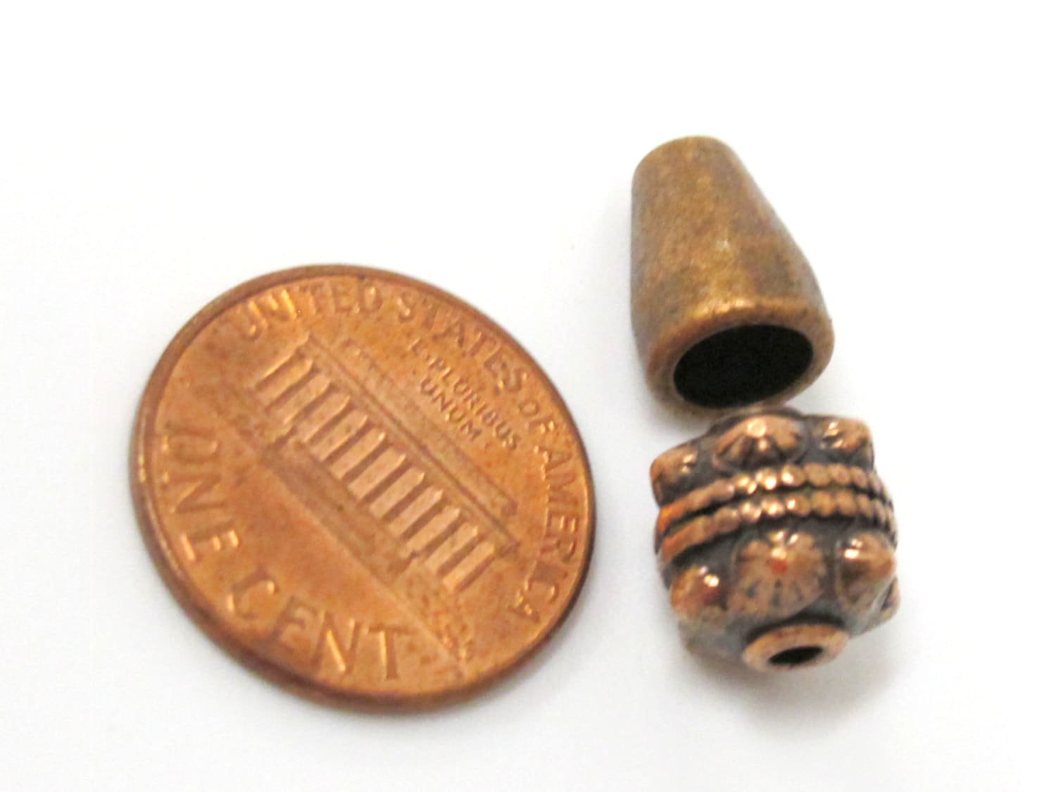 3 Set - Tibetan copper tone 2 hole bead 10 mm size with cone shape column bead mala making - GB021