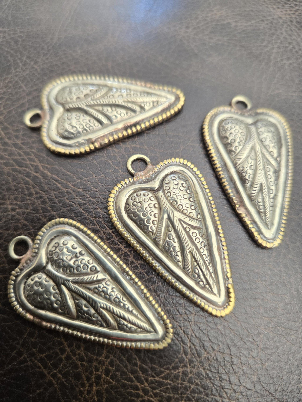2 charm pendants - Heart leaf shape Tibetan antiqued silver color finish floral leaf repousse Nepalese pendant light weight Nepal- PM621B
