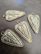 2 charm pendants - Heart leaf shape Tibetan antiqued silver color finish floral leaf repousse Nepalese pendant light weight Nepal- PM621B