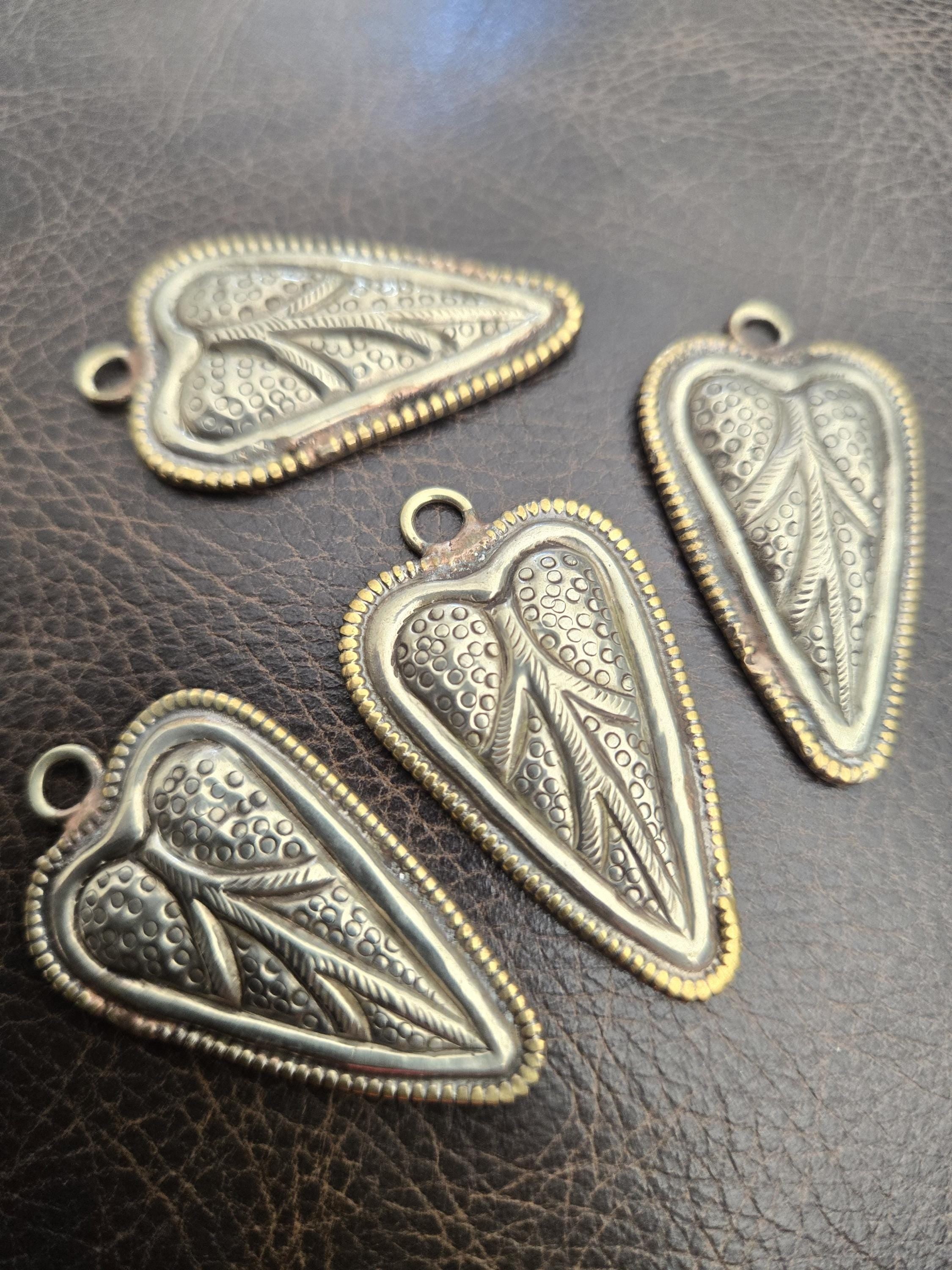 2 charm pendants - Heart leaf shape Tibetan antiqued silver color finish floral leaf repousse Nepalese pendant light weight Nepal- PM621B