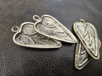 2 charm pendants - Heart leaf shape Tibetan antiqued silver color finish floral leaf repousse Nepalese pendant light weight Nepal- PM621B