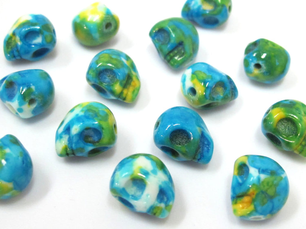 4 Beads - Teal Blue color dyed jade small skull beads - GM374B