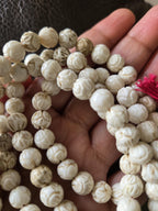 1 strand - Small Ethnic Tibetan Nepal natural conch shell beads carved cut lotus floral shape mala making beads supply -- STR004B