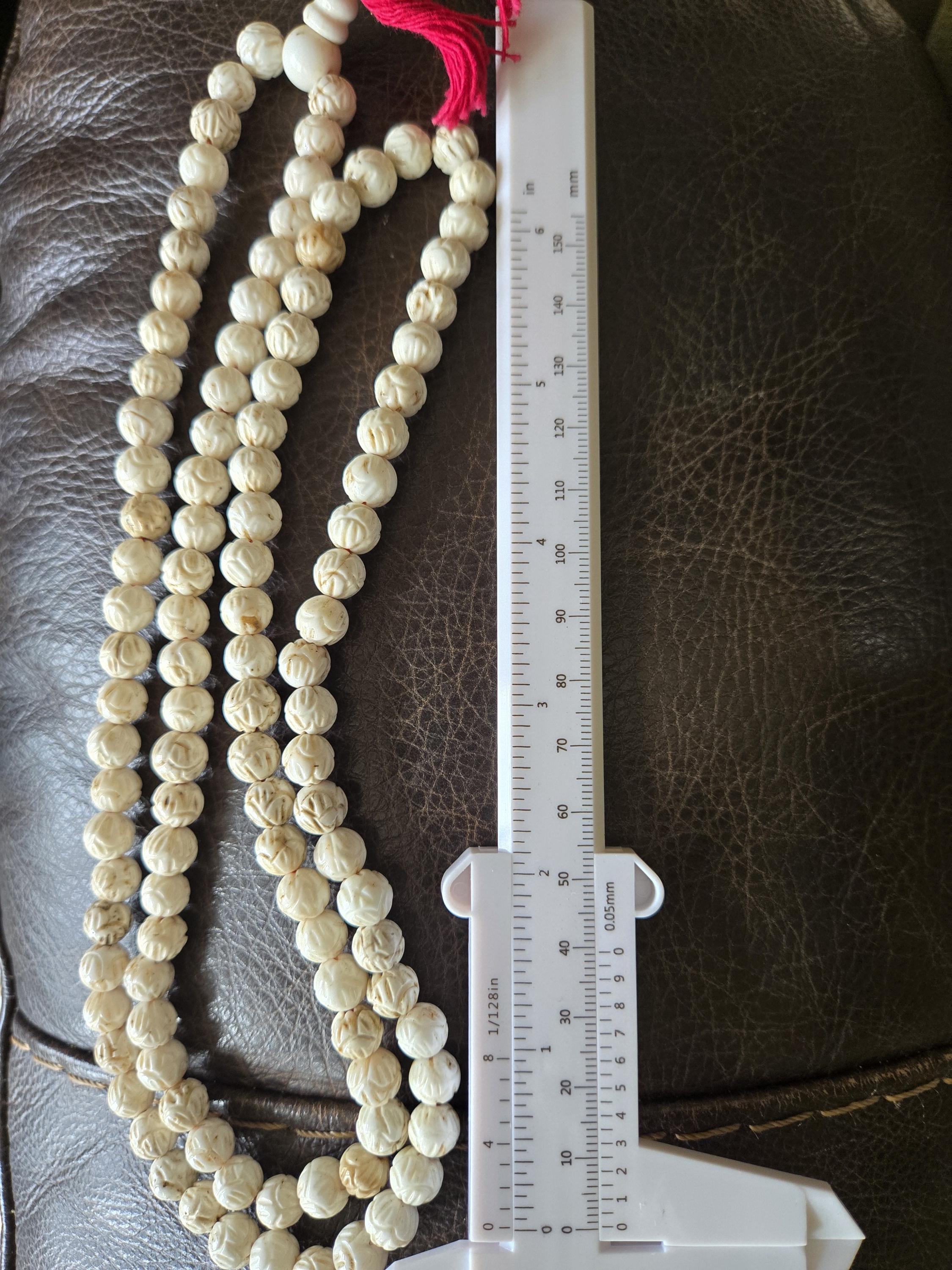 1 strand - Small Ethnic Tibetan Nepal natural conch shell beads carved cut lotus floral shape mala making beads supply -- STR004B