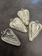 2 charm pendants - Heart leaf shape Tibetan antiqued silver color finish floral leaf repousse Nepalese pendant light weight Nepal- PM621B