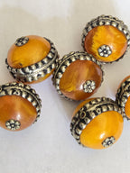 1 BEAD - Tibetan antiqued silver finish encased thick Resin bead Nepal focal beads - BD458