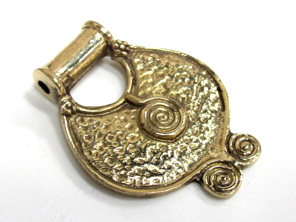 Tribal Ethnic Spiral Coil solid Brass Pendant – Hammered Shield Plate design, tribal folk jewelry Supply l Nepal brass pendant – CP089