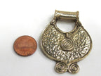 Tribal Ethnic Spiral Coil solid Brass Pendant – Hammered Shield Plate design, tribal folk jewelry Supply l Nepal brass pendant – CP089
