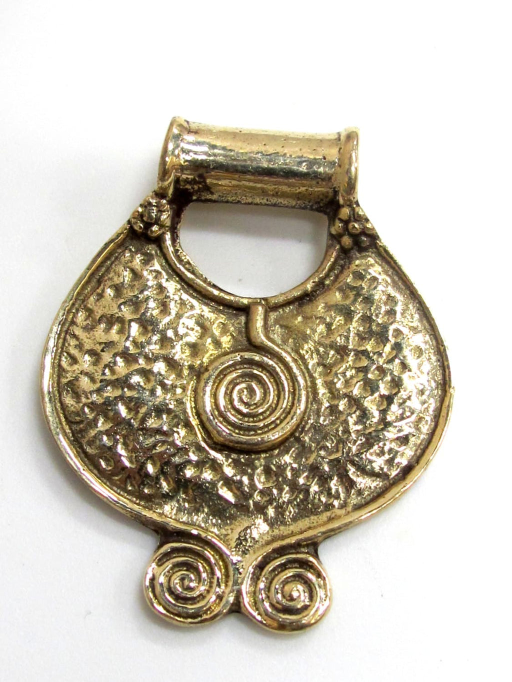 Tribal Ethnic Spiral Coil solid Brass Pendant – Hammered Shield Plate design, tribal folk jewelry Supply l Nepal brass pendant – CP089