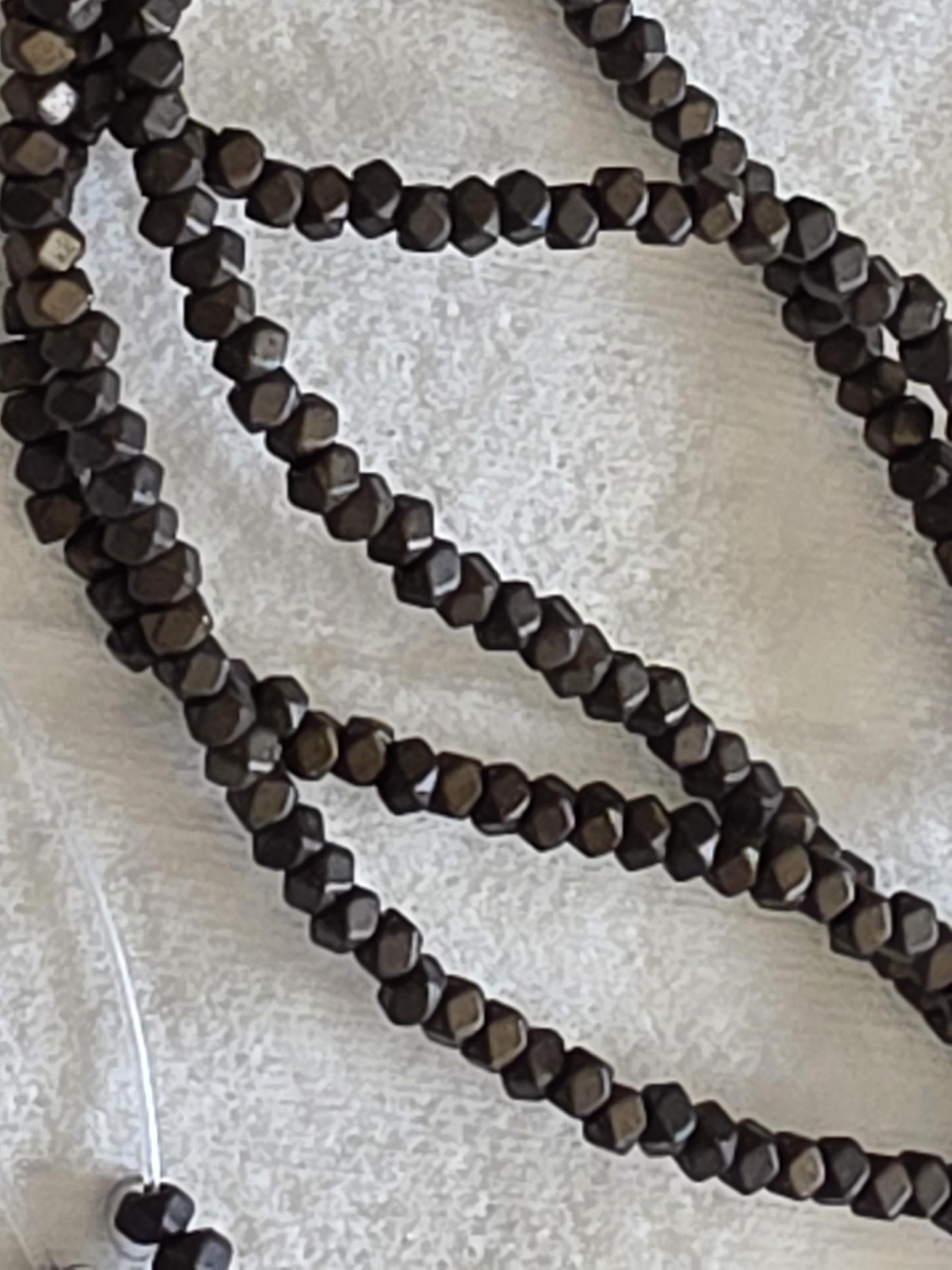 SALE - 1 Full Strand - Small size 3 mm brass tone plated cube metal beads - BD418
