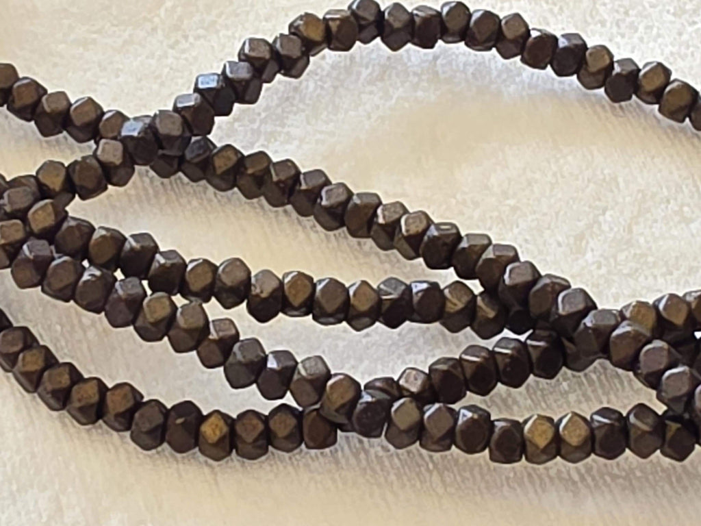 1 Full Strand - Small size 3 mm Deep brass color dark brass tone plated cube metal beads - BD418