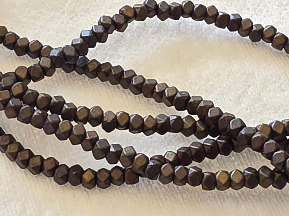 1 Full Strand - Small size 3 mm Deep brass color dark brass tone plated cube metal beads - BD418