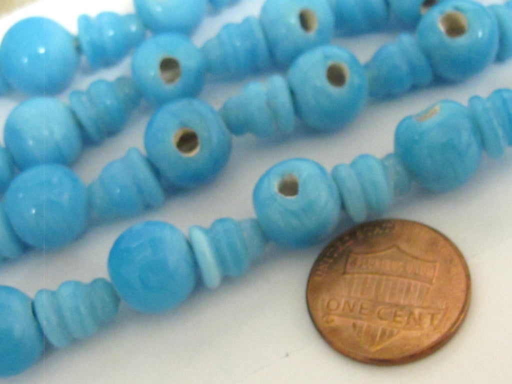 5 Guru Bead sets - 3 hole blue color Glass Guru beads 11-12 mm with column Beads - GB025s