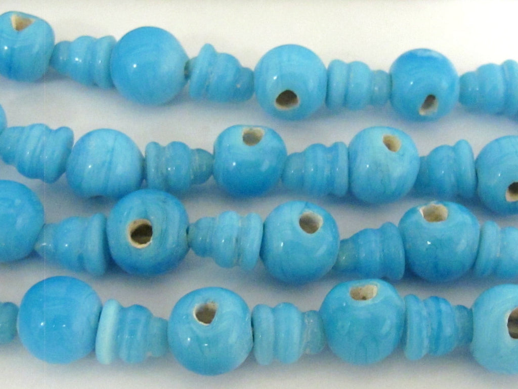 5 Guru Bead sets - 3 hole blue color Glass Guru beads 11-12 mm with column Beads - GB025s