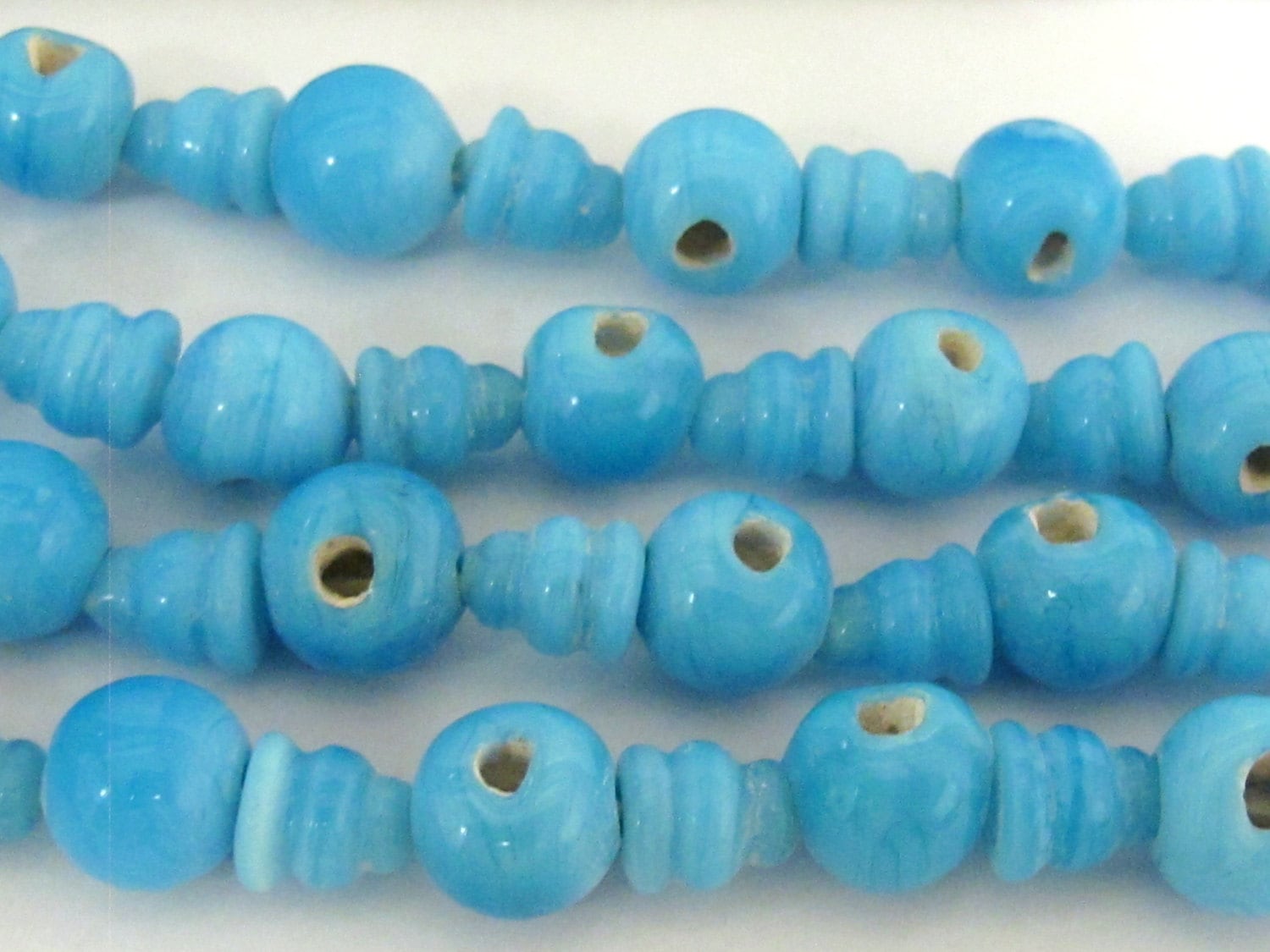 5 Guru Bead sets - 3 hole blue color Glass Guru beads 11-12 mm with column Beads - GB025s