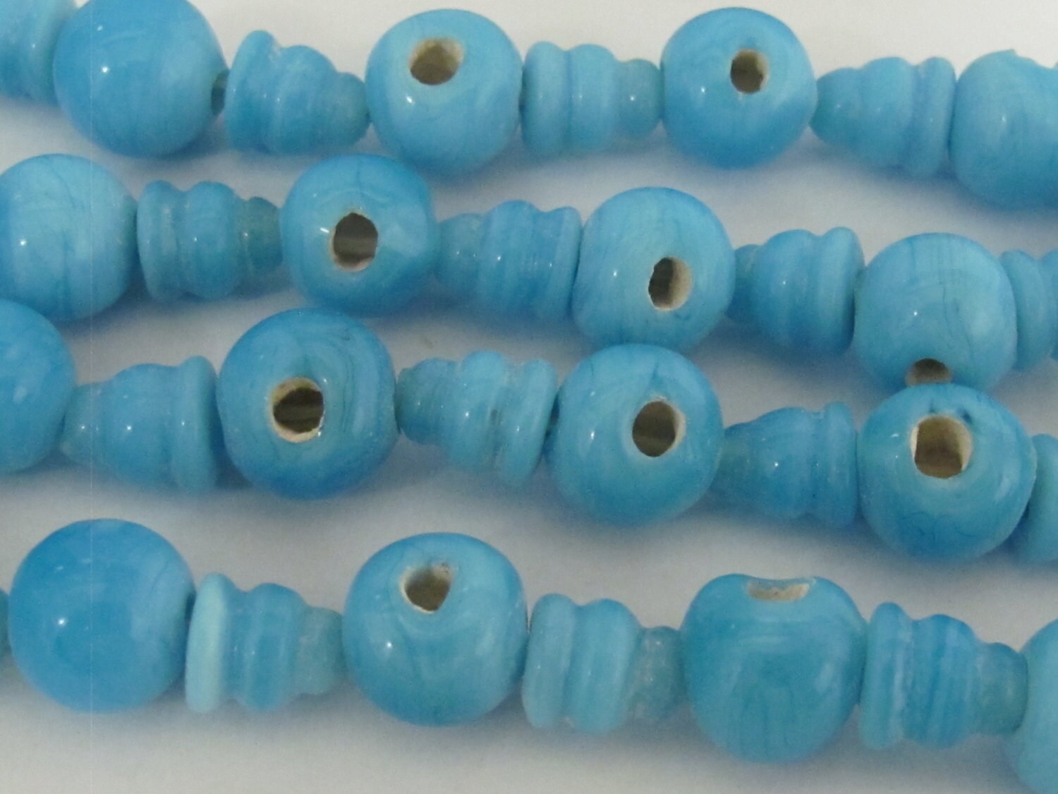 5 Guru Bead sets - 3 hole blue color Glass Guru beads 11-12 mm with column Beads - GB025s