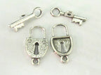 4 clasp sets - Lock and Key shape antiqued silver tone toggle clasp - BD770