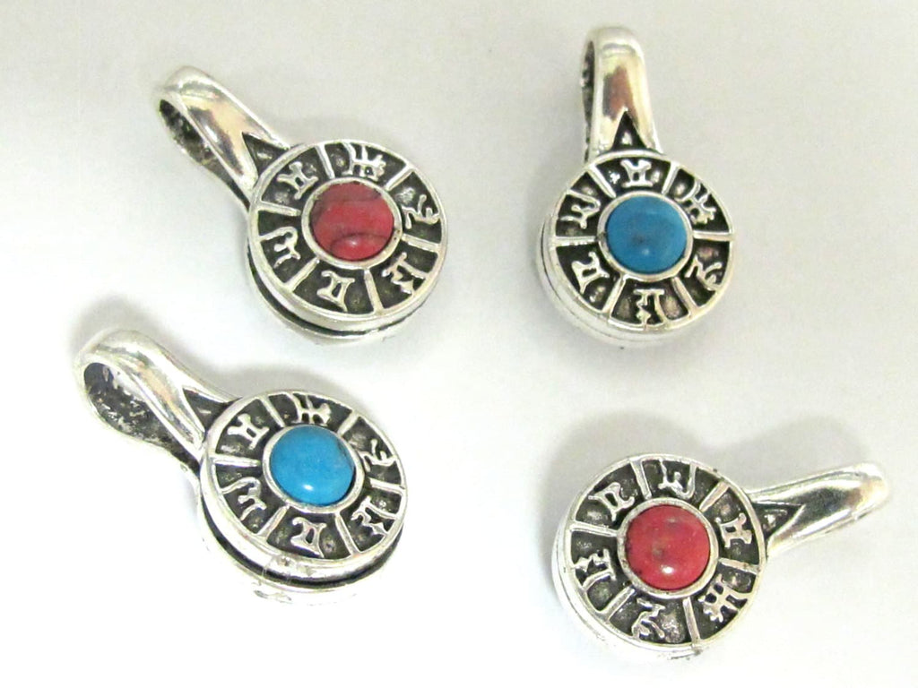 1 counter - Silver color plated Om mantra symbol round wheel shape mala counter - GB028