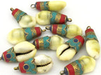 1 Pendant - Tibetan Om mantra cowrie shell brass capped drop pendant bag keychain keyring charm decor PM364