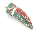1 Pendant - Beautiful Tibetan brass pendant with turquoise inlay - PM365