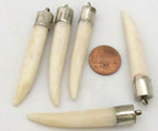 1 Pendant - cream colour carved tooth shape recycled cattle bone pendant - PB093