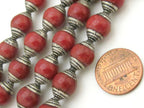 4 Beads - Tibetan silver capped Tibetan coral beads from Nepal - BD772