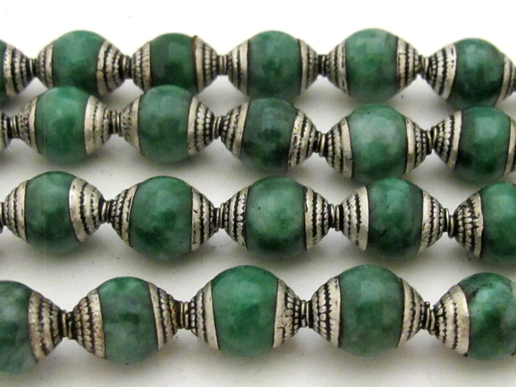 2 Beads - Tibetan silver capped dyed jade beads from Nepal 9 - 10 mm x 12 - 13 mm - BD775B