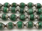 2 Beads - Tibetan silver capped dyed jade beads from Nepal 9 - 10 mm x 12 - 13 mm - BD775B