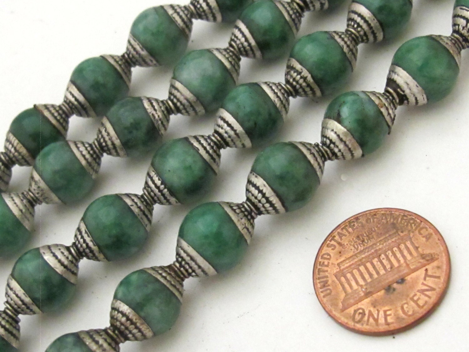 2 Beads - Tibetan silver capped dyed jade beads from Nepal 9 - 10 mm x 12 - 13 mm - BD775B
