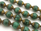 4 Beads - Brass capped Tibetan jade beads from Nepal 9 - 10 mm x 12 - 13 mm - BD776