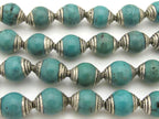 4 BEADS - Ethnic Tibetan silver capped turquoise beads from Nepal 9 - 10 mm x 13 -14 mm - BD780