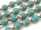 4 BEADS - Ethnic Tibetan silver capped turquoise beads from Nepal 9 - 10 mm x 13 -14 mm - BD780