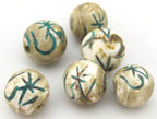 2 Beads - Large size Tibetan Om mantra turquoise inlaid naga conch shell beads 15 - 18 mm - CH059