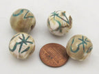 2 Beads - Large size Tibetan Om mantra turquoise inlaid naga conch shell beads 15 - 18 mm - CH059