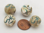 2 Beads - Large size Tibetan Om mantra turquoise inlaid naga conch shell beads 15 - 18 mm - CH059