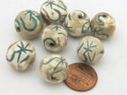 2 Beads - Large size Tibetan Om mantra turquoise inlaid naga conch shell beads 15 - 18 mm - CH059