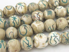 2 Beads - Large size Tibetan Om mantra turquoise inlaid naga conch shell beads 15 - 18 mm - CH059