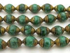 4 Beads - Brass capped Tibetan jade beads from Nepal 9 - 10 mm x 12 - 13 mm - BD776