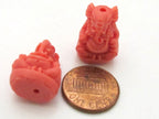 2 BEADS - Salmon orange color resin seated Ganesha pendant beads 20 mm x 15 mm - BD784C