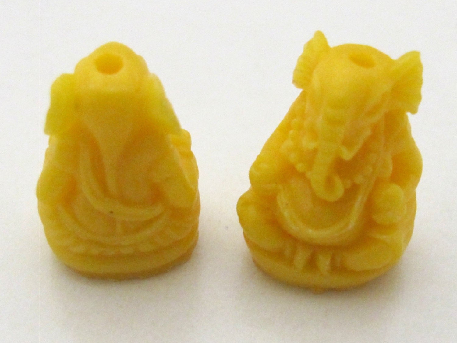 2 BEADS - Yellow color resin seated Ganesha pendant beads 20 mm x 15 mm - BD784D