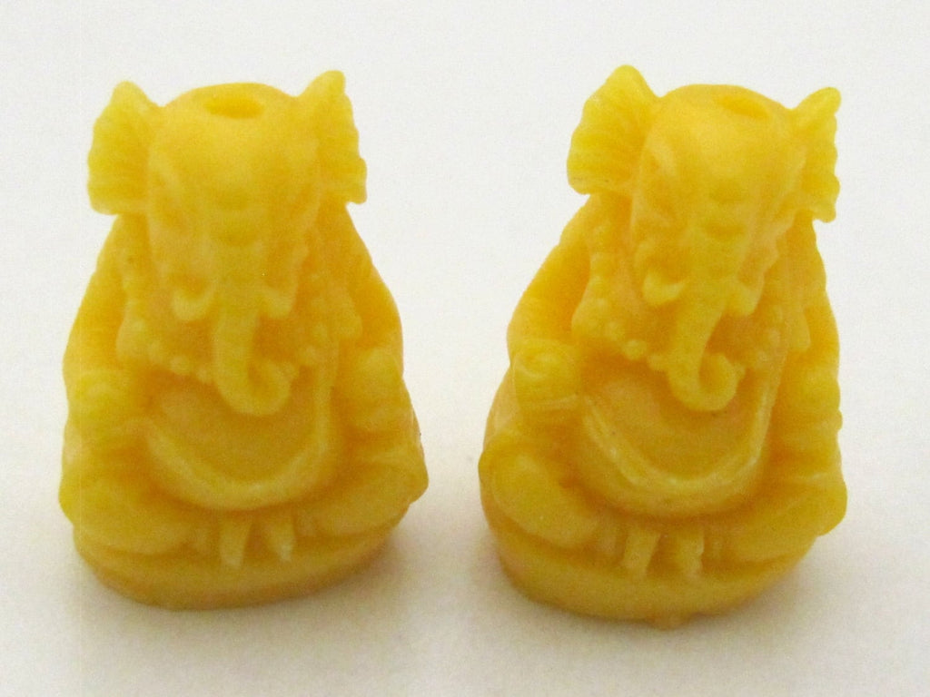 2 BEADS - Yellow color resin seated Ganesha pendant beads 20 mm x 15 mm - BD784D