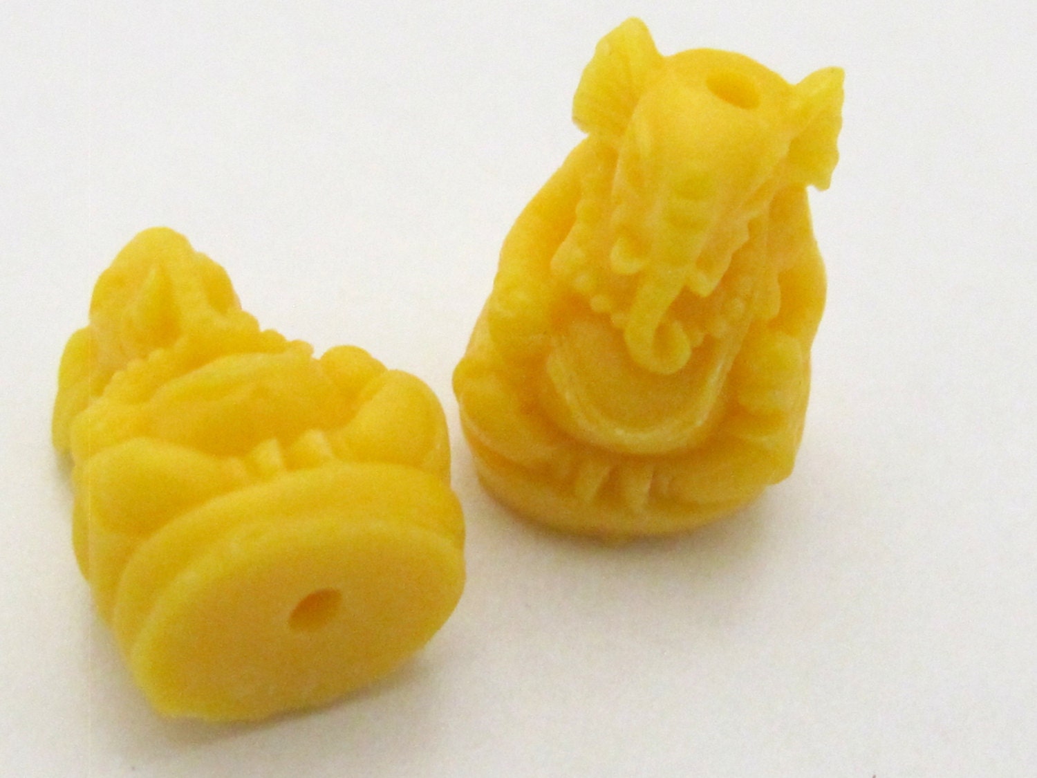 2 BEADS - Yellow color resin seated Ganesha pendant beads 20 mm x 15 mm - BD784D