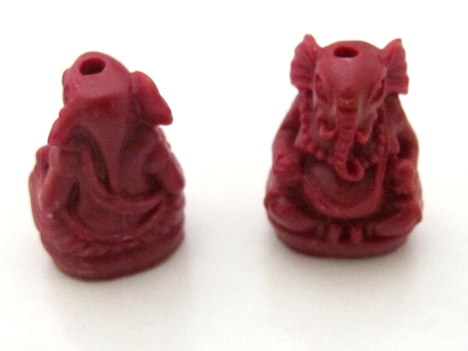 2 BEADS - Dark Red color resin seated Ganesha pendant beads 20 mm x 15 mm - BD784G