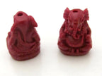 2 BEADS - Dark Red color resin seated Ganesha pendant beads 20 mm x 15 mm - BD784G