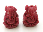 2 BEADS - Dark Red color resin seated Ganesha pendant beads 20 mm x 15 mm - BD784G