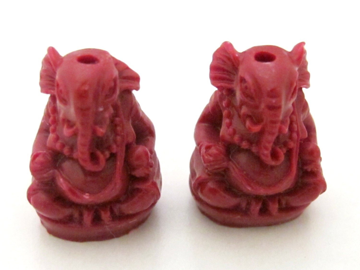 2 BEADS - Dark Red color resin seated Ganesha pendant beads 20 mm x 15 mm - BD784G