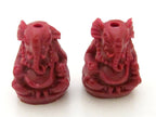 2 BEADS - Dark Red color resin seated Ganesha pendant beads 20 mm x 15 mm - BD784G